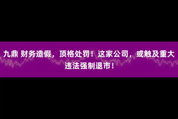 九鼎 财务造假，顶格处罚！这家公司，或触及重大违法强制退市！